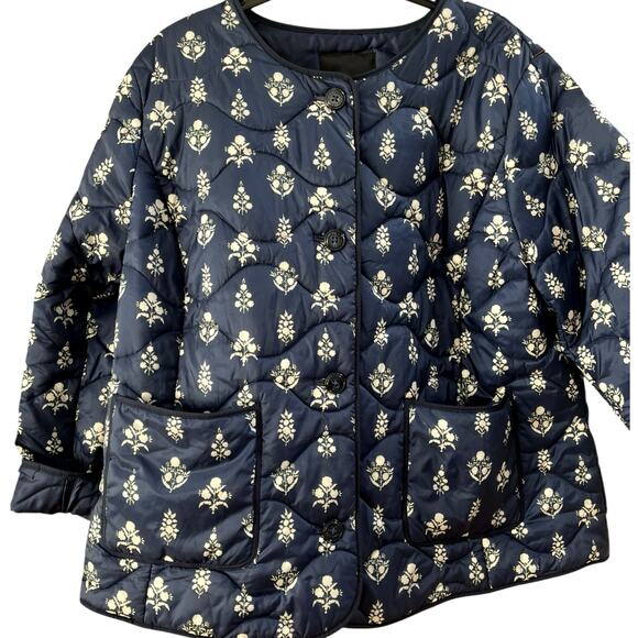 Talbots QUILTED JACKET | Plus 2X, Blue & Cream Floral Ditsy Foulard - Picture 9 of 13